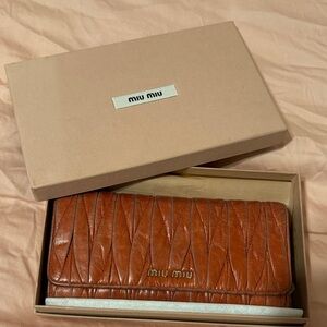 Miu Miu Tan Leather Quilted Wallet